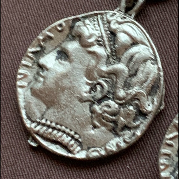 Apollo Greek Roman Simulated Coin Silver Tone Clip On Earrings Jewelry - Picture 3 of 10